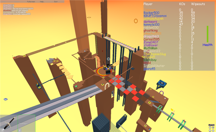 The original Roblox arena seen from above: floating islands and thin bridges over the void