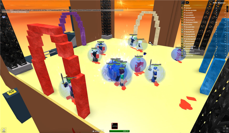 Players with spawn shields gather around the colored arches on the SFOTH spawn platform