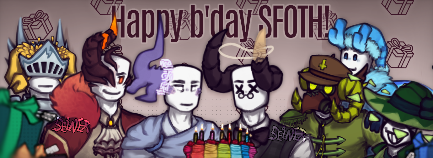 A cast of fan-drawn Roblox fighters celebrate a SFOTH birthday