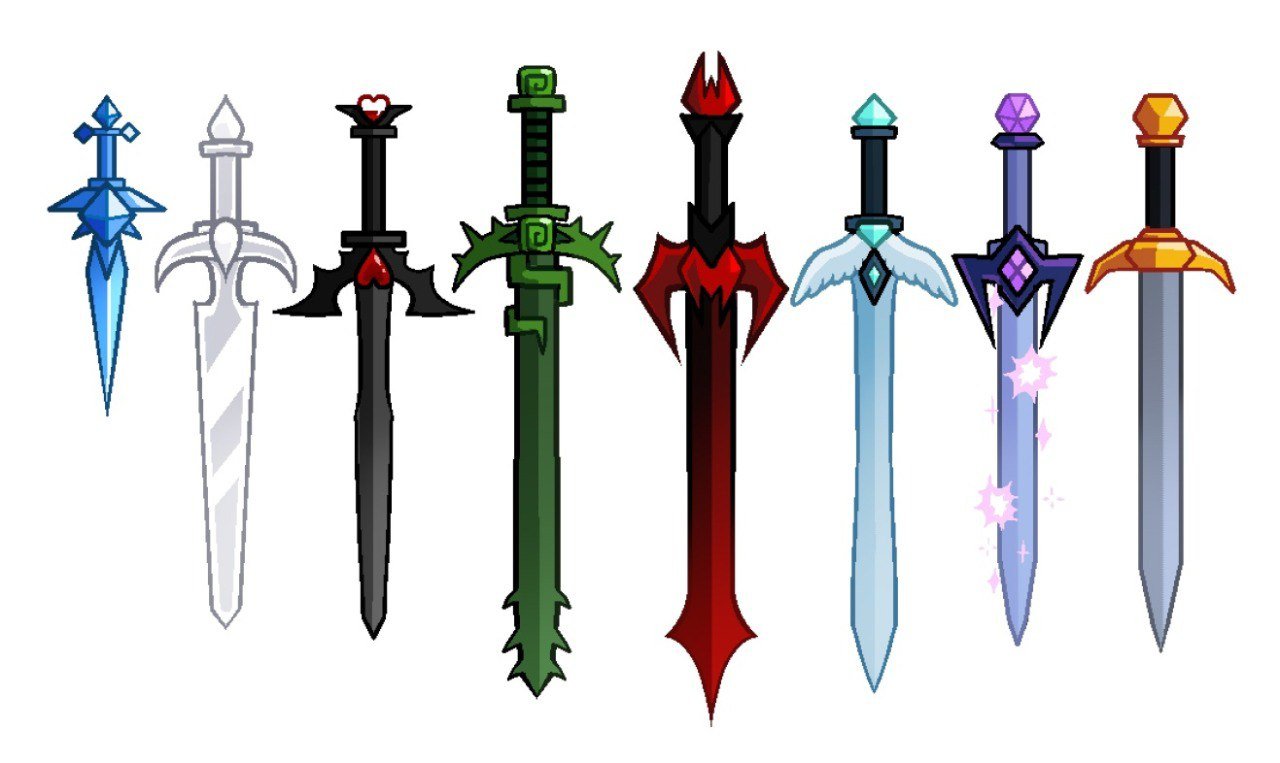 A row of stylized SFOTH sword designs on a white background