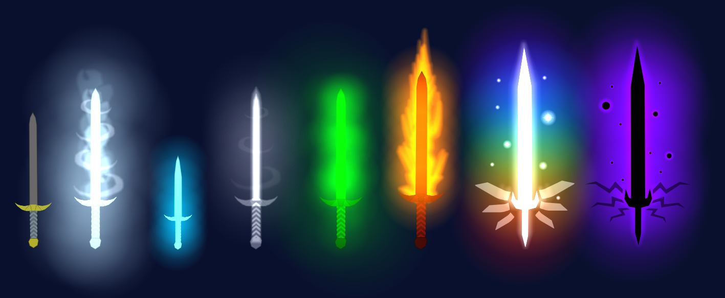 The legendary SFOTH swords glow in seven vivid colors against black
