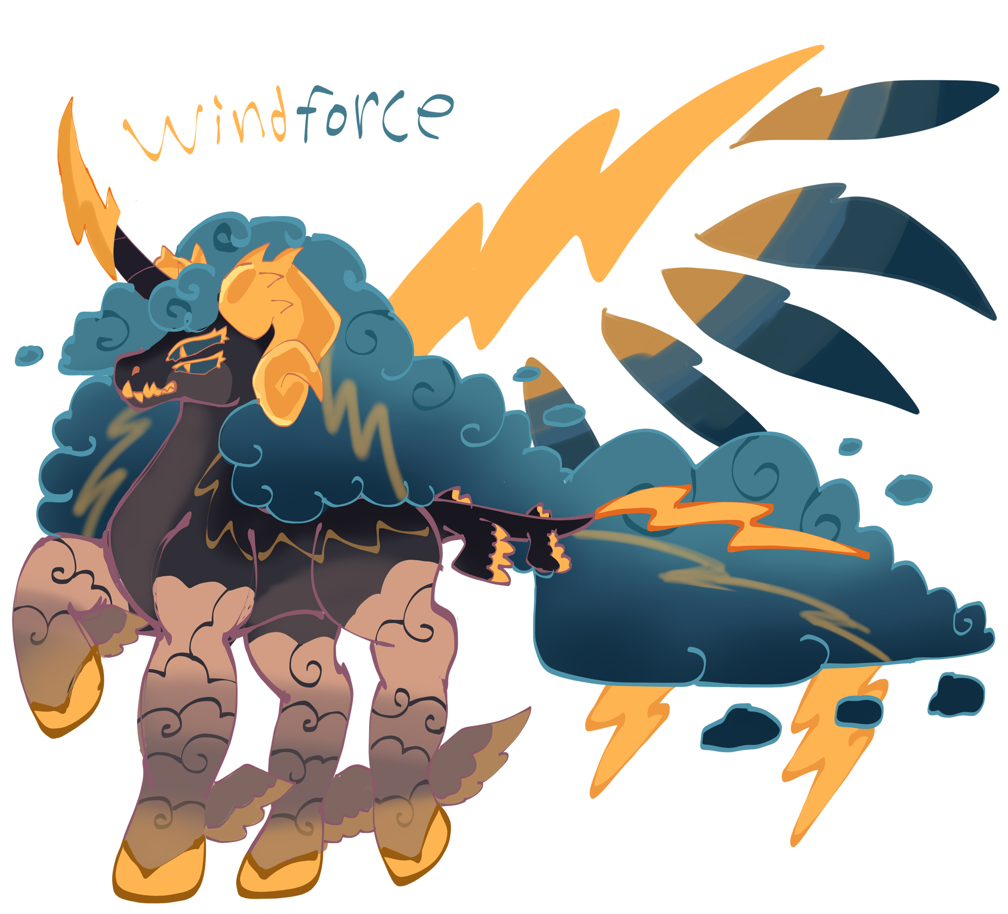 Windforce reimagined as a horse made of thunderclouds and lightning
