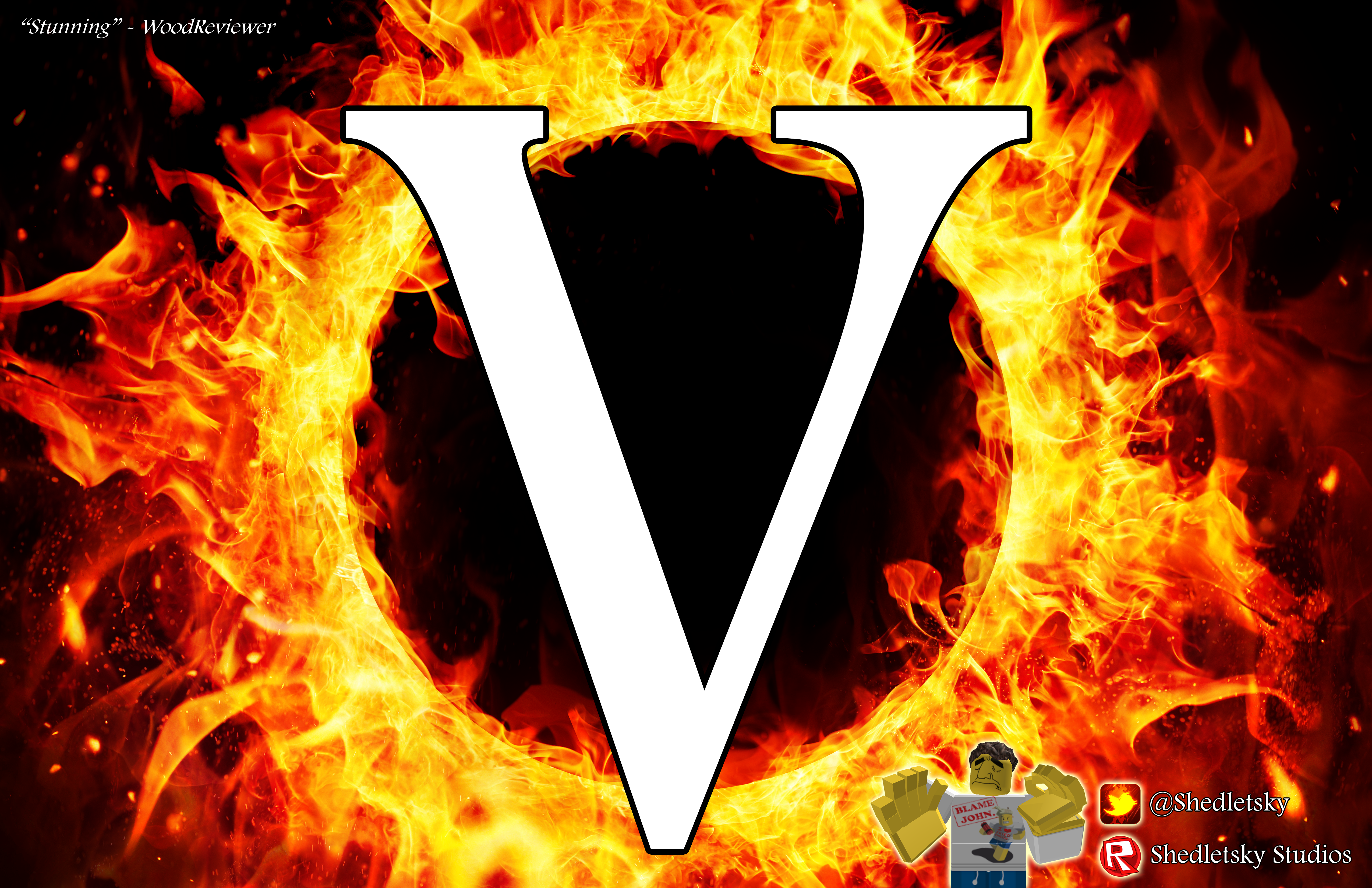 A fiery SFOTH V advertisement with a large white Roman numeral V